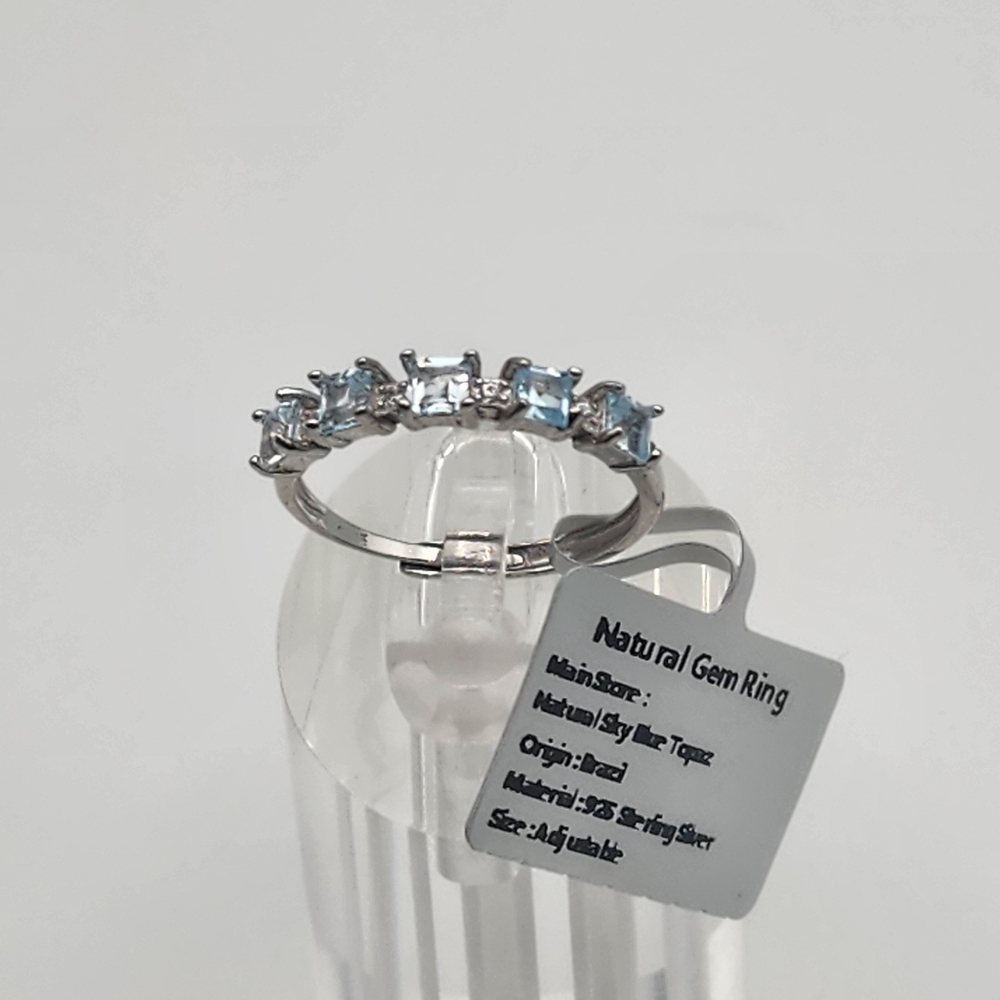 NWT Sterling Silver & Natutal Sky Blue Topaz Adjustable Ring